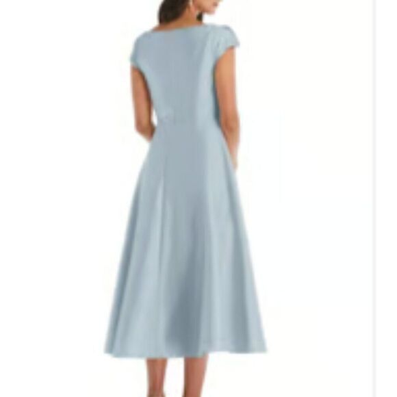 Alfred Sung Puff Cap Sleeve Full Skirt Satin Midi Dress - D798 14 NWOT Mist - Picture 3 of 10